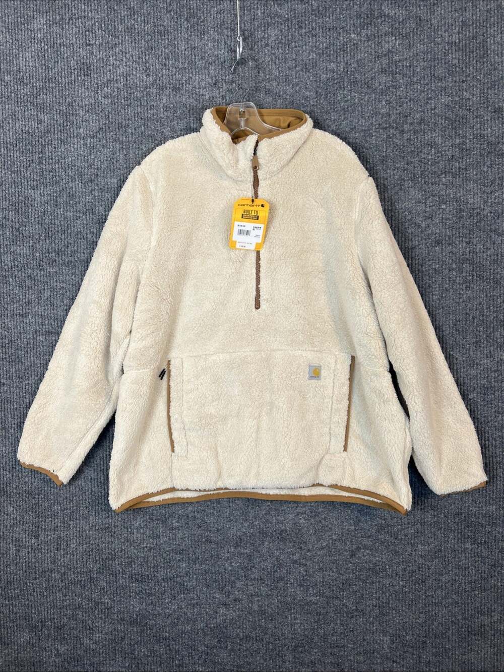 Carhartt Womens Loose Fit Fleece Pullover Jacket Size XL Cream 1/2 Zip Cozy
